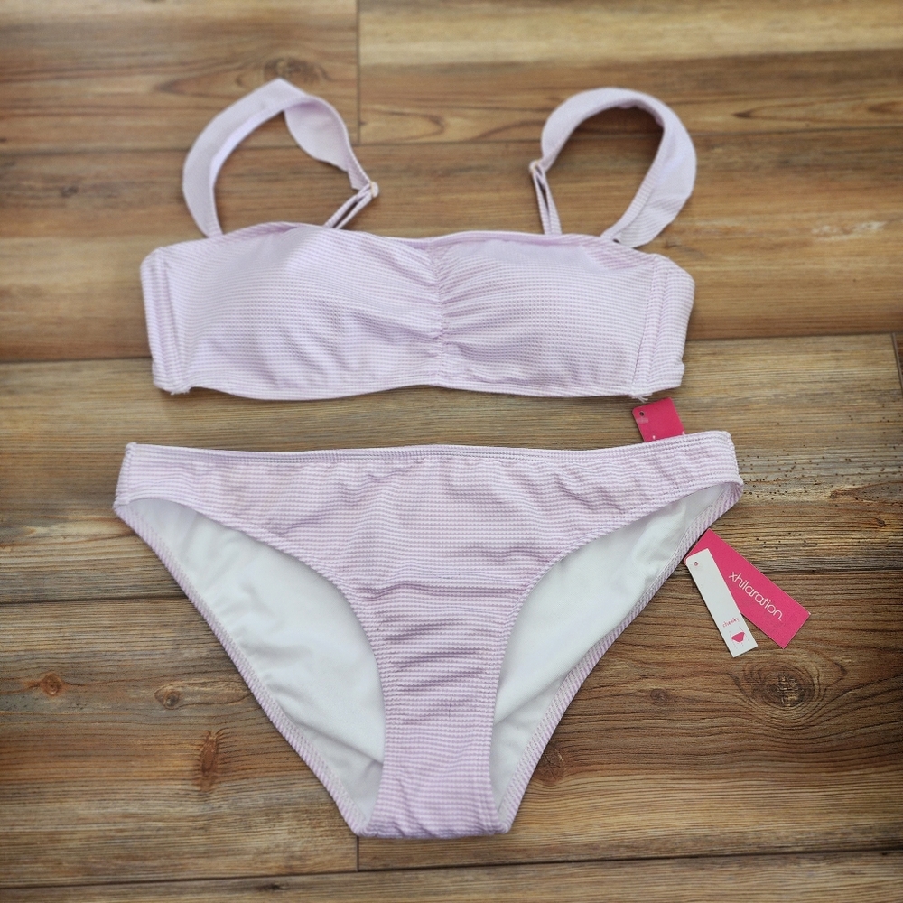 Xhilaration Bikini Swimsuit Women's Juniors XL 12-14 Lavender White Stripes NEW